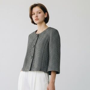 Vintage Bob Mackie Tweed/Herringbone Cropped Blazer